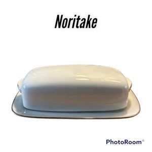 NORITAKE china "Fremont" platinum trim Covered Butter Dish